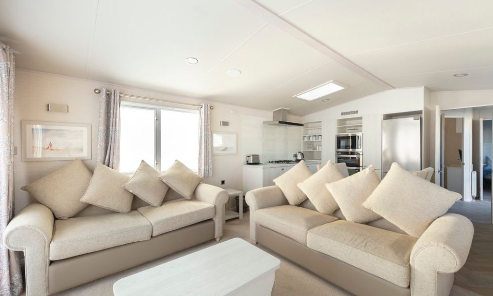 Lounge area of a Gold caravan at Haven Primrose Valley.