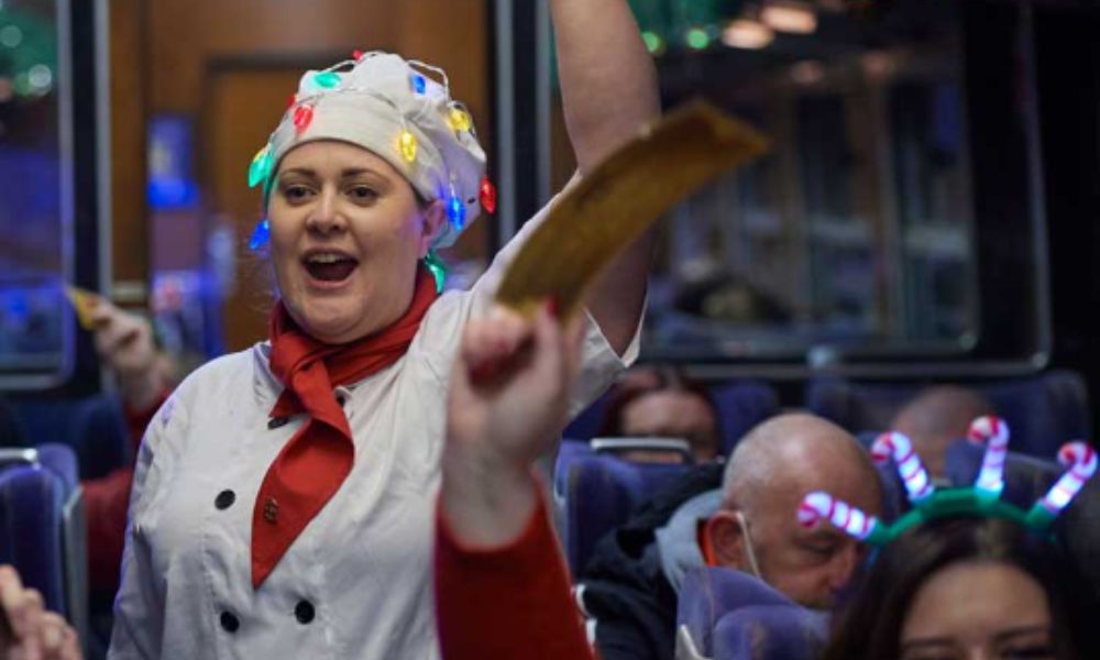 One of the singing chefs on the Polar Express train ride in Yorkshire.