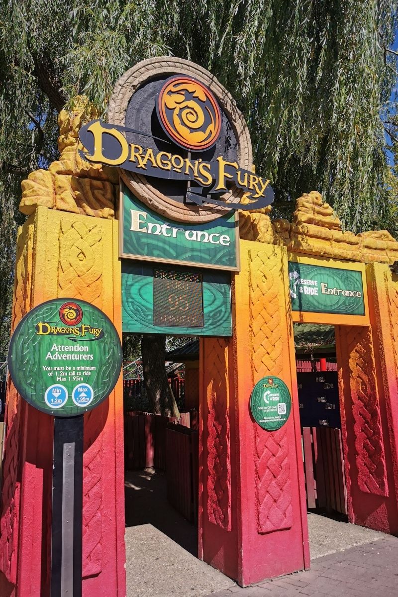 Entrance to Dragon's Fury ride at Chessington World of Adventures.
