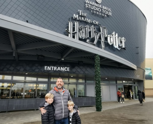 Family outside the WB Studio Tour in watford.