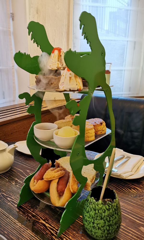 T-Rex cake stand at the Jurassic Afternoon Tea at the Ampersand Hotel in London.